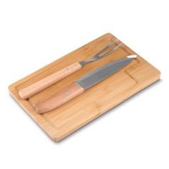 Kit churrasco 3 peças, tábua com canaleta, garfo e faca Personalizado para Brindes H1642